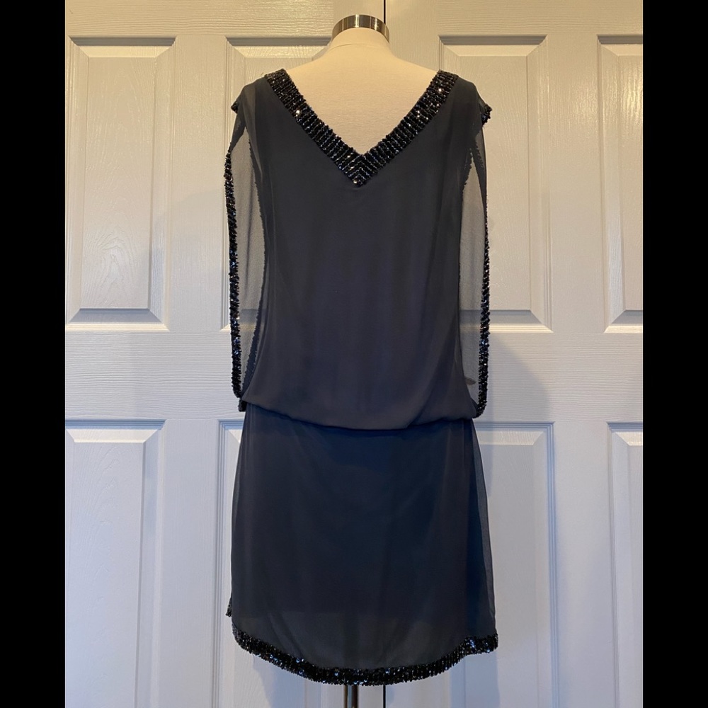 JKARA STEEL GREY COCKTAIL DRESS V NECK